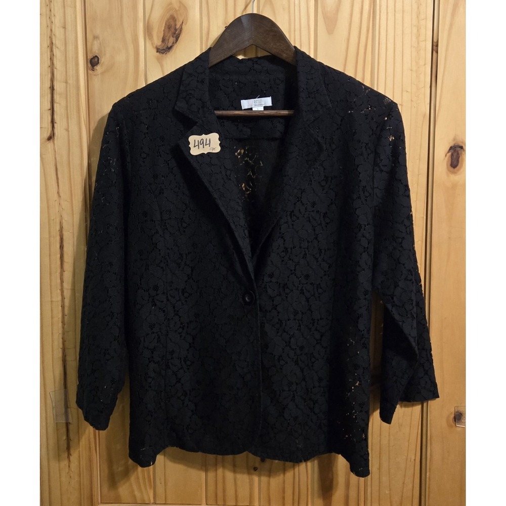 Erin Womens Lace Jacket Size LG Black One Button 3/4 Sleeve Boho Cottagecore New